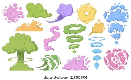 Colorful smoke clouds, cloud puffs. Colorful steaming cloud flows, pastel colors clouds vector illustrations set. Dust clouds collection
pink, blue, yellow and green dust stream clouds.