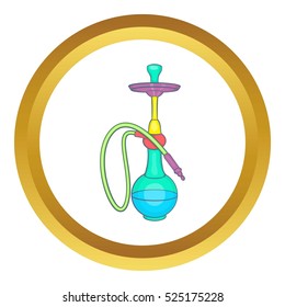 Colorful smoke hookah vector icon in golden circle, cartoon style isolated on white background