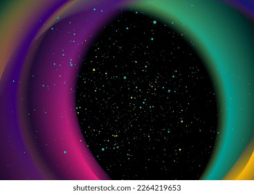 Colorful smooth blurred waves and confetti particles abstract background. Vector neon colors design