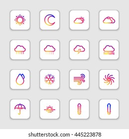 colorful smooth gradient line weather icon set on white rounded rectangle with soft shadow for web design, user interface (UI), infographic and mobile application