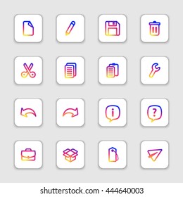 colorful smooth gradient line web icon set on white rounded rectangle with soft shadow for web design, user interface (UI), infographic and mobile application (apps)