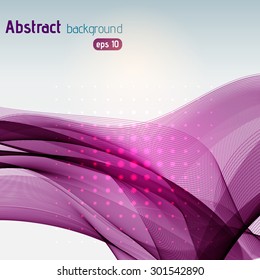 Colorful smooth light lines background with glowing terms. Purple colors.  Vector illustration