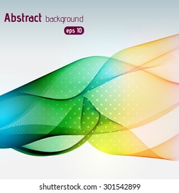 Colorful smooth light lines background. Green, blue, yellow colors. Vector illustration