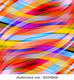 Colorful smooth light lines background. Red, yellow, orange, blue colors. Vector illustration