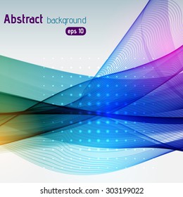 Colorful smooth light lines background. Pink, purple, green, blue colors. Vector illustration