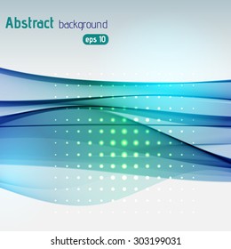 Colorful smooth light lines background. Green, blue colors. Vector illustration