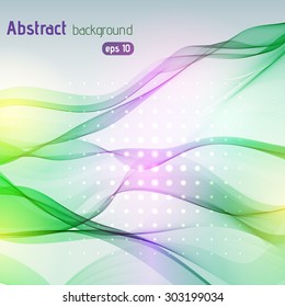 Colorful smooth light lines background. Green, pink, yellow colors. Vector illustration