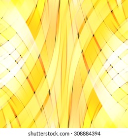 Colorful smooth light lines background. Yellow, white colors. Vector illustration
