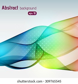 Colorful smooth light lines background. Blue, green, red colors. Vector illustration