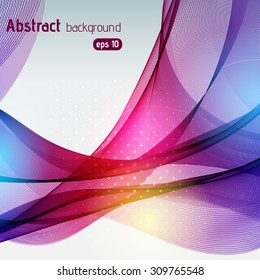 Colorful smooth light lines background. Pink, purple, blue, yellow colors. Vector illustration