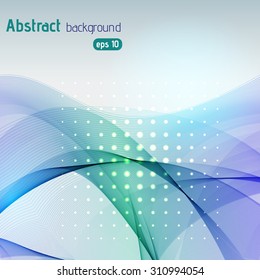 Colorful smooth light lines background. Blue, green colors. Vector illustration