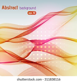 Colorful smooth light lines background. Yellow, orange, pink colors. Vector illustration