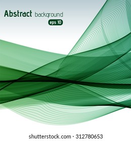 Colorful smooth light lines background. Dark green colors. Vector illustration