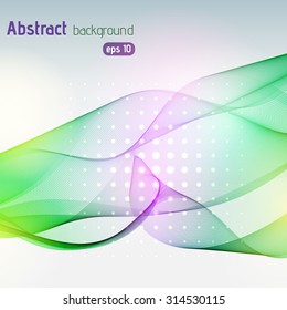 Colorful smooth light lines background. Green, pink, yellow colors. Vector illustration