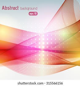 Colorful smooth light lines background. Pink, yellow, orange colors. Vector illustration