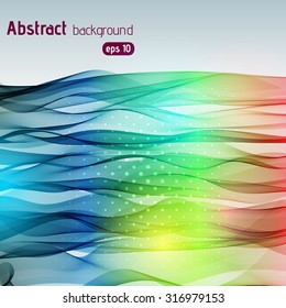 Colorful smooth light lines background. Yellow, blue, red colors. Vector illustration