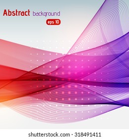 Colorful smooth light lines background. Pink, purple, red colors. Vector illustration
