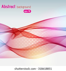 Colorful smooth light lines background.  Red, pink, orange, yellow colors. Vector illustration