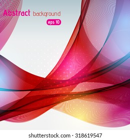 Colorful smooth light lines background.  Red, pink, orange, yellow colors. Vector illustration