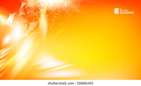 Colorful smooth light lines background with polygonal network element. Asymmetric triangle structure. Abstract background for business presentations. Vector Illustration.