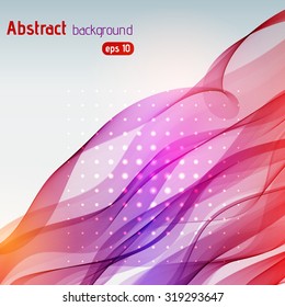 Colorful smooth light lines background. Pink, purple, orange colors. Vector illustration