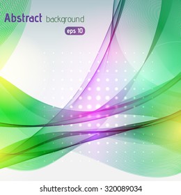 Colorful smooth light lines background. Yellow, green, pink colors. Vector illustration