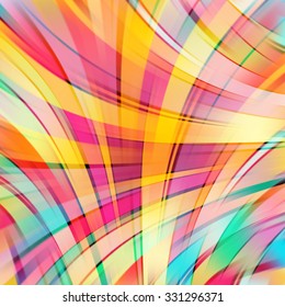 Colorful smooth light lines background. Pink, yellow, orange, green colors. Vector illustration