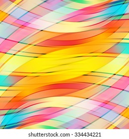 Colorful smooth light lines background. Yellow, red, orange, blue colors. Vector illustration