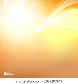 Colorful smooth light lines on orange background. Vector Illustration.