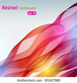 Colorful smooth light red, yellow, orange, purple, pink lines background with glowing terms. Vector illustration