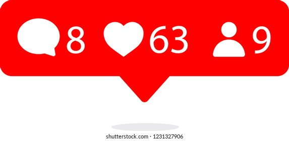 Colorful smooth like icon, heart vector, love sign, follower comment. Social media set notifications. Vector.