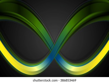 Colorful smooth waves on dark background. Vector graphic design