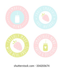 Colorful smoothie badges. Vector hand drawn illustrations