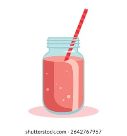 Colorful smoothie in mason jar with straw – fun fruity drink vector illustration for kids party designs, summer decor, seasonal textile prints, food and beverage branding, holiday themes, and cafe men