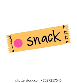 Colorful snack label featuring a pink circle on a bright yellow background for quick identification