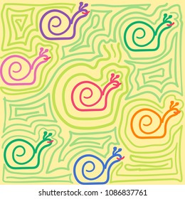 Colorful snail cartoon background. Vector illustration.