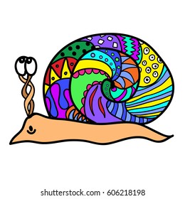 Colorful snail. For printing on fabrics and Souvenirs. The funniest character. You can change the color or remove completely.