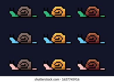 Colorful Snails Pixel Art Vector Design