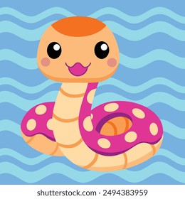 colorful snake Cartoon character with blue wave pattern