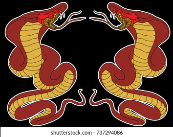 Colorful snake cobra illustration for sticker and tattoo design.Asia tattoo style.Traditional Japanese culture for printing and coloring book on background.
