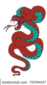 Colorful snake cobra illustration for sticker and tattoo design.Asia tattoo style.Traditional Japanese culture for printing and coloring book on background.