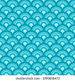 Colorful snake skin scales squama background, vector seamless fabric pattern, tiled textile print. Typical chinese squama scales seamless arc tiles graphics. Reptile animal skin pattern in blue.