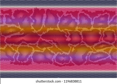 Colorful snake skin texture. Seamless vector border with spotty pattern. Safari textile collection. Purple, pink.