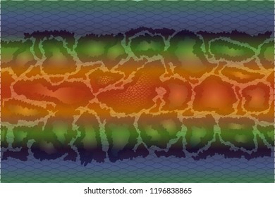 Colorful snake skin texture. Seamless vector border with spotty pattern. Safari textile collection. Blue, green, brown.