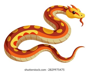 Colorful snake slithering in curved pose on white background.