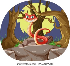 Colorful snake with a sly expression in woods