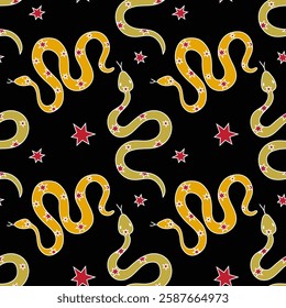 Colorful snake and star pattern design on black background for creative projects
