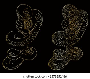 Colorful snake for sticker printing on background.King snake vector for tattoo style or printing on T-shirt.Cobra snake illustration for doodle art isolated on white background.Japanese tattoo.