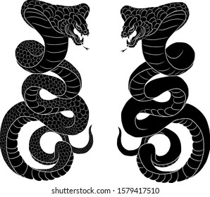 Colorful snake for sticker printing on background.King snake vector for tattoo style or printing on T-shirt.Cobra snake illustration for doodle art isolated on white background.Japanese tattoo.