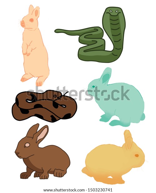 Colorful Snakes Rabbit Hand Drawn Stock Vector (Royalty Free ...